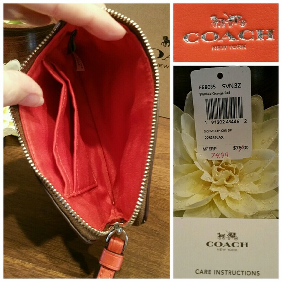 NEW Coach Sig Wristlet in Khaki Orange-Red - Picture 3 of 5
